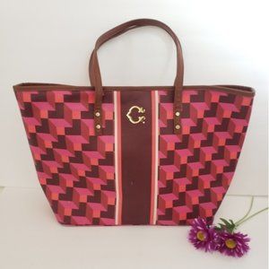 C Wonder building blocks pink burgundy orange brown tote bag geometrical